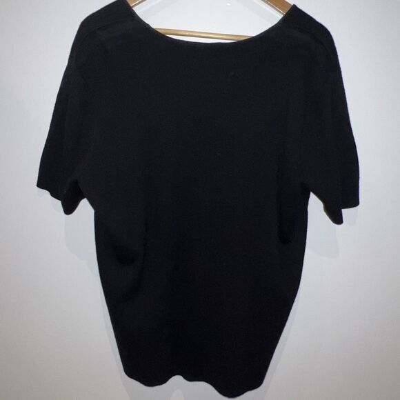 Liz Claiborne Woman's Black Linen Cotton Short Sleeve Sweater Floral Applique 2X - Picture 12 of 16